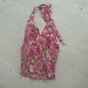 Pink flower halter top